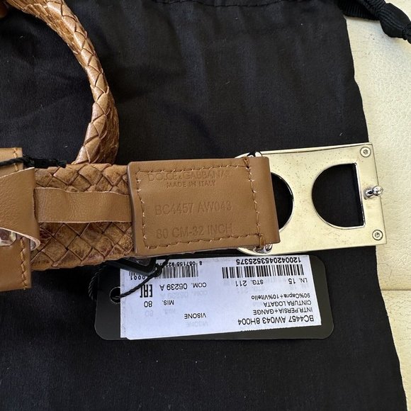 NEW DOLCE & GABBANA Belt Brown Weaved Leather DG Logo straw Buckle 80cm32in $620 main image 5